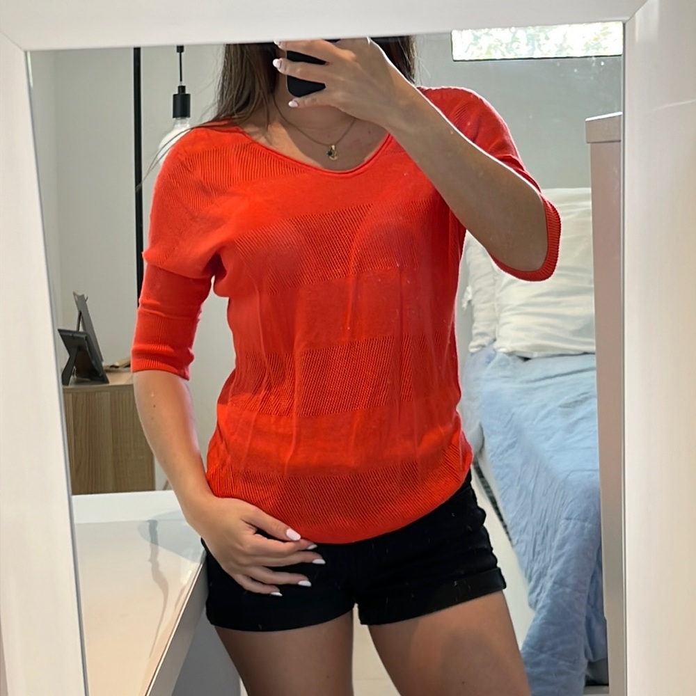 Express women size XS orange dolman sleeve v neck collar sweater knitted top